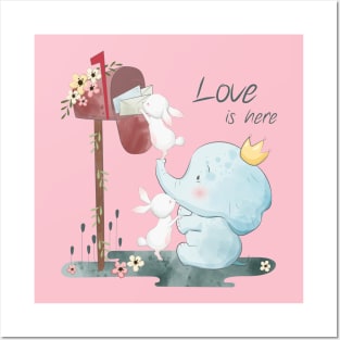 little bunny elephant love is here Posters and Art